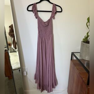 Off the shoulder rouched bodice high low maxi dress